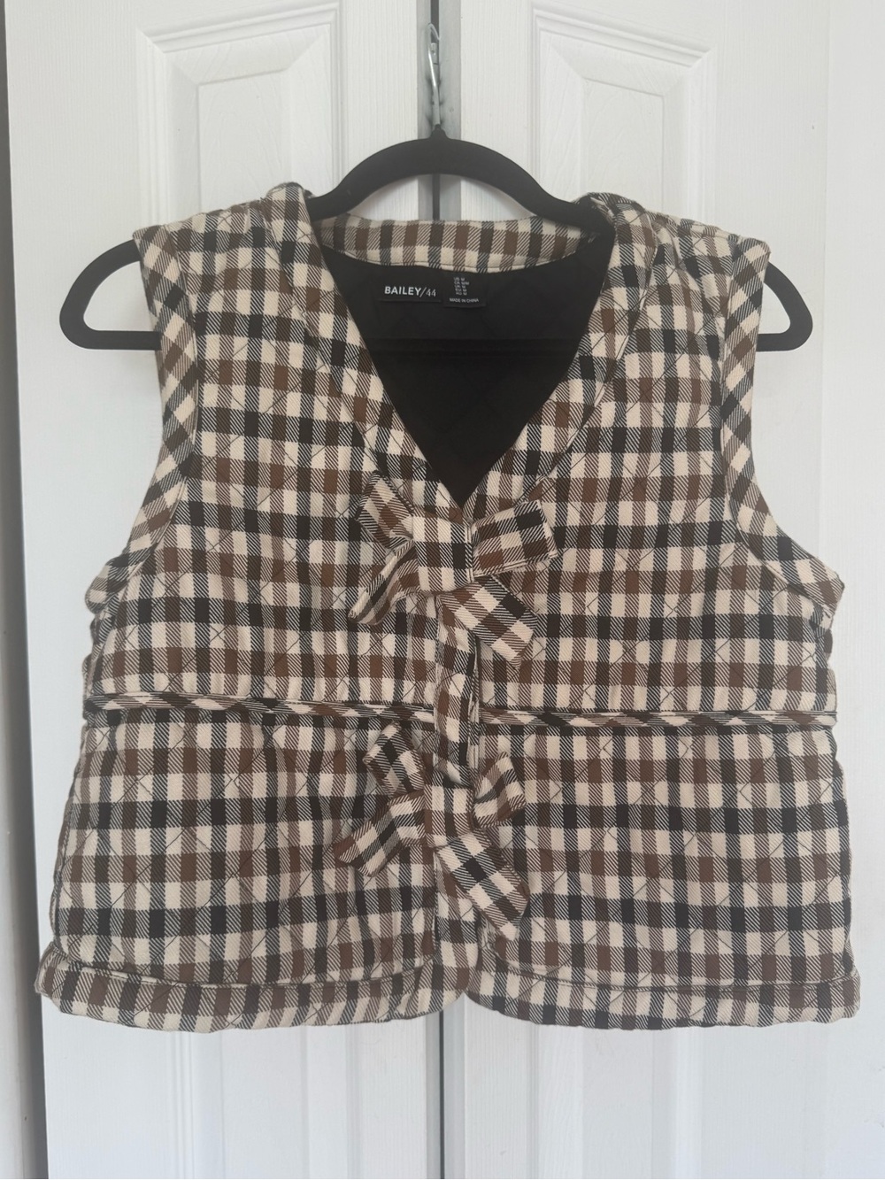Bailey 44 Quilted Vest with Brown & Cream Plaid Trim